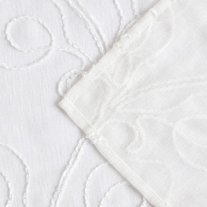 72" White Floral Faux Linen Shower Curtain With Embroidery-5