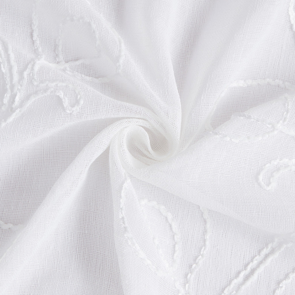 72" White Floral Faux Linen Shower Curtain With Embroidery-6