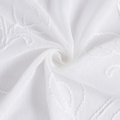 72" White Floral Faux Linen Shower Curtain With Embroidery-6
