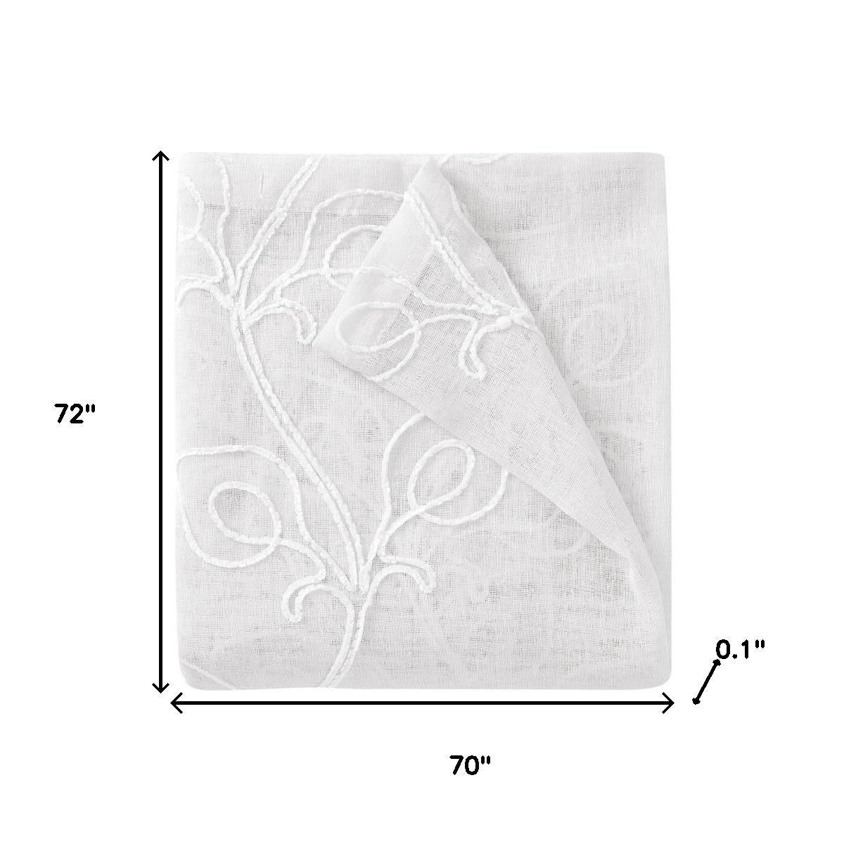 72" White Floral Faux Linen Shower Curtain With Embroidery-4