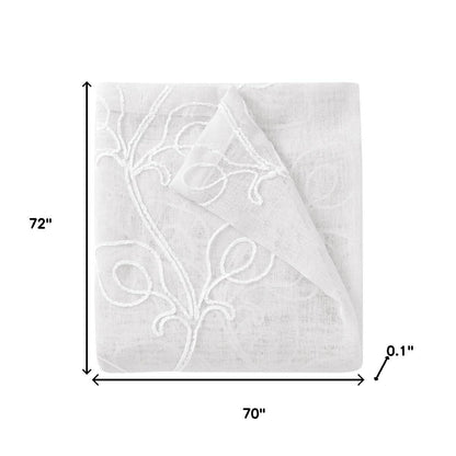 72" White Floral Faux Linen Shower Curtain With Embroidery-4