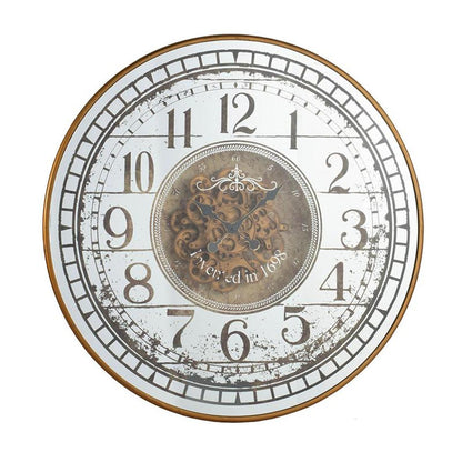 32" Circle Gold and Silver Metal and Mirror Analog Exposed Gear Wall Clock-0