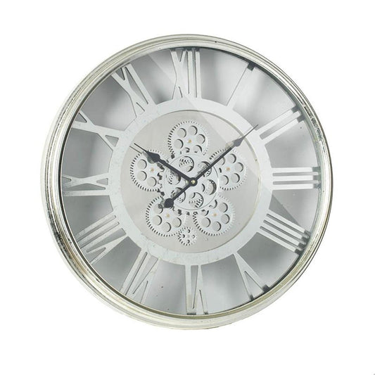 21" Circle Silver Metal and Glass Analog Exposed Gear Wall Clock-0