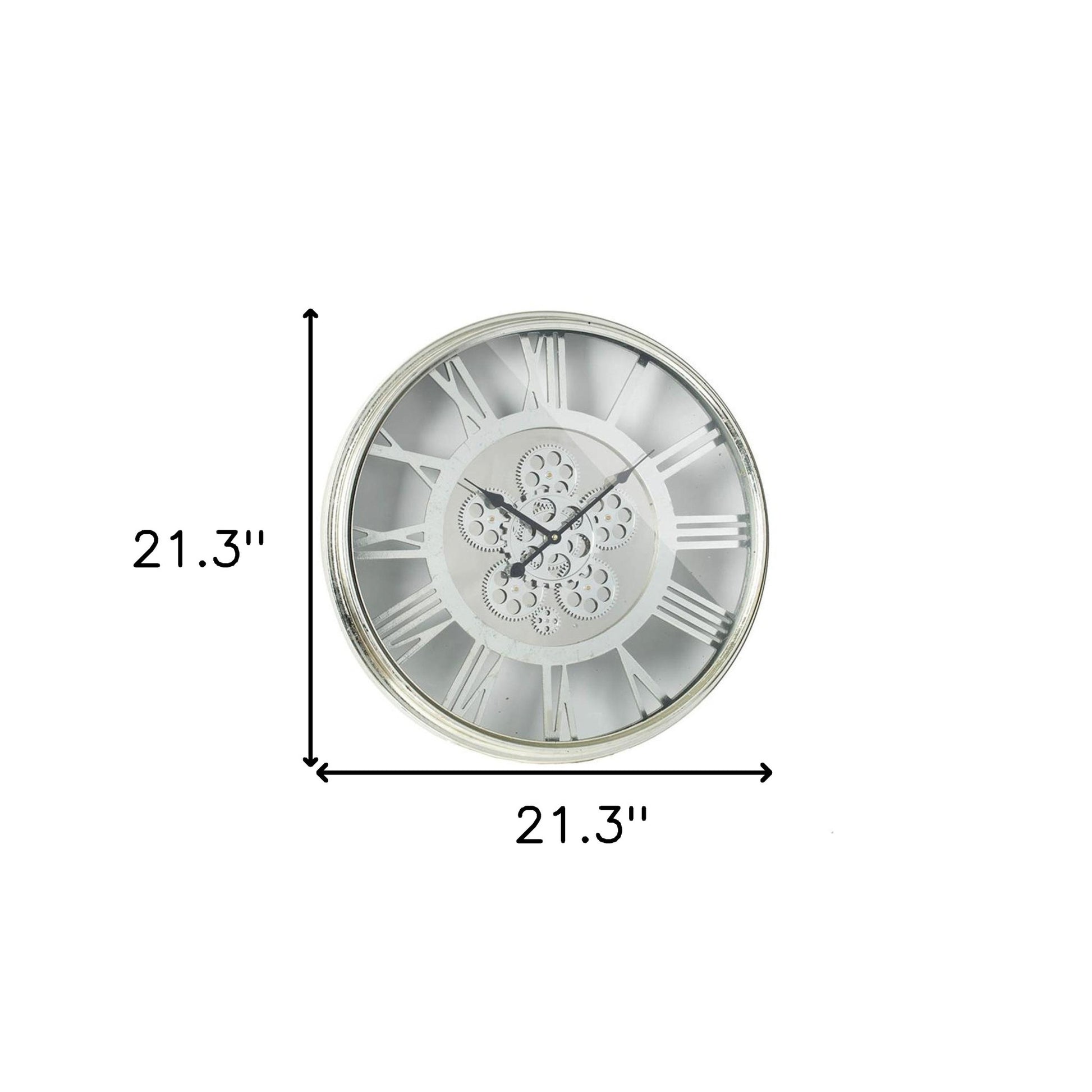 21" Circle Silver Metal and Glass Analog Exposed Gear Wall Clock-4