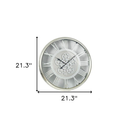 21" Circle Silver Metal and Glass Analog Exposed Gear Wall Clock-4