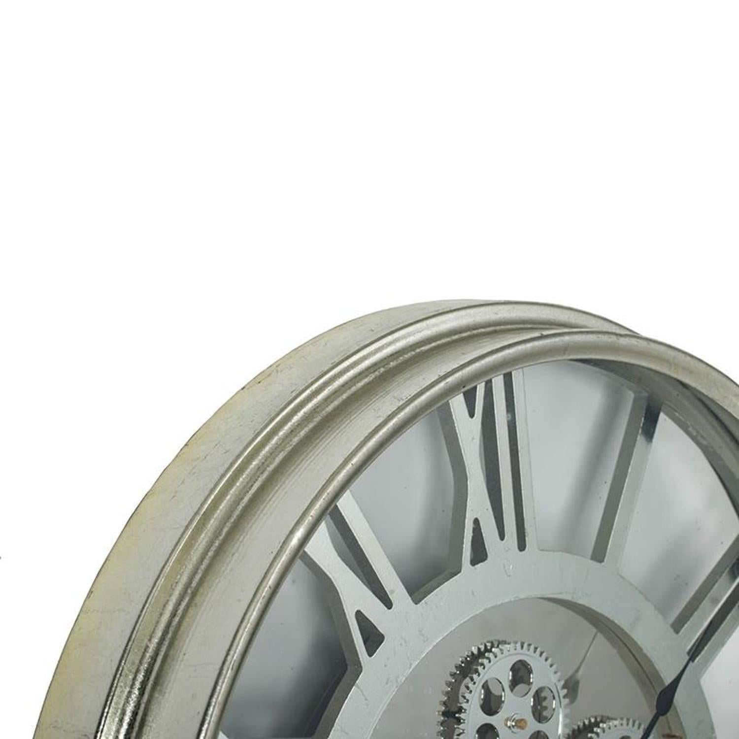 21" Circle Silver Metal and Glass Analog Exposed Gear Wall Clock-6