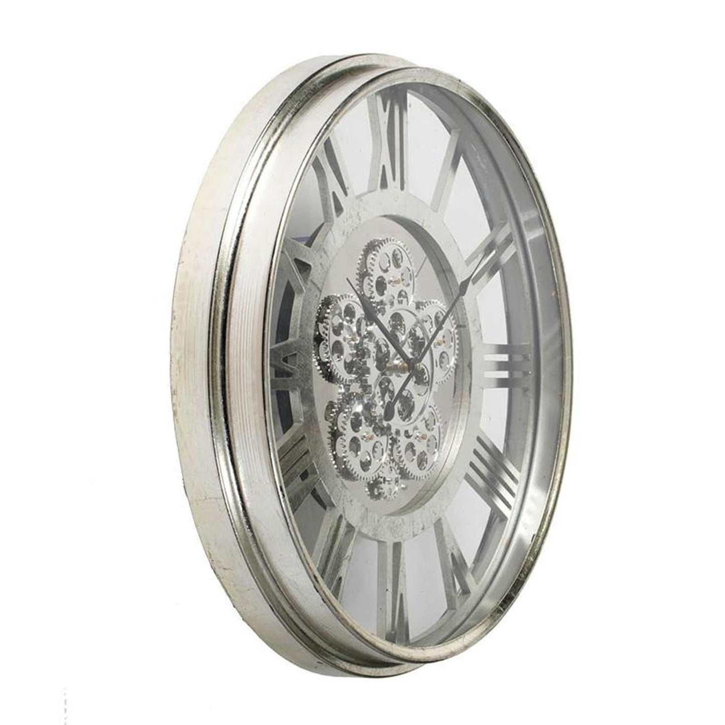21" Circle Silver Metal and Glass Analog Exposed Gear Wall Clock-2