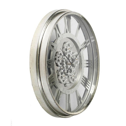 21" Circle Silver Metal and Glass Analog Exposed Gear Wall Clock-2