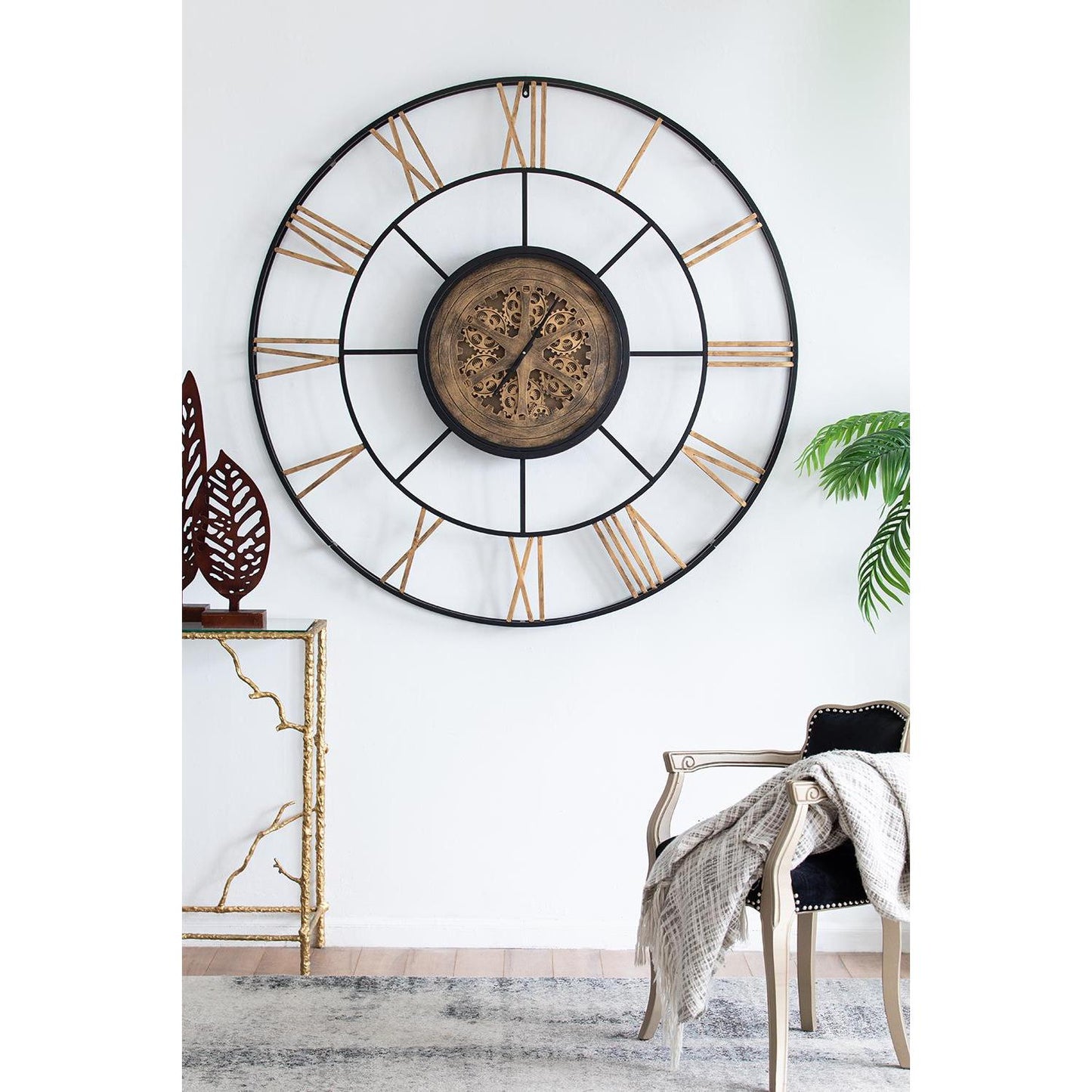 56" Circle Copper Metal and Glass Analog Exposed Gear Wall Clock-7