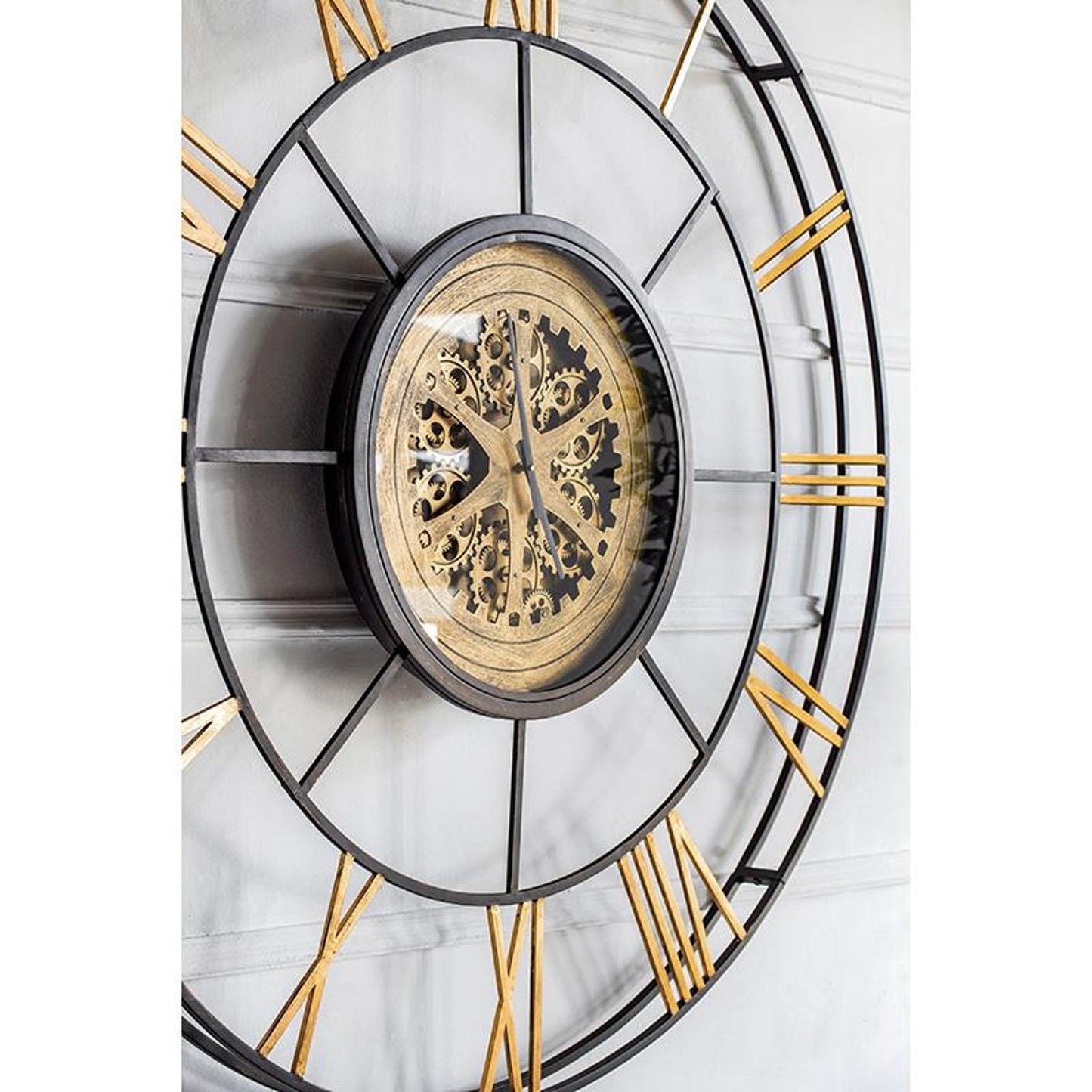56" Circle Copper Metal and Glass Analog Exposed Gear Wall Clock-6