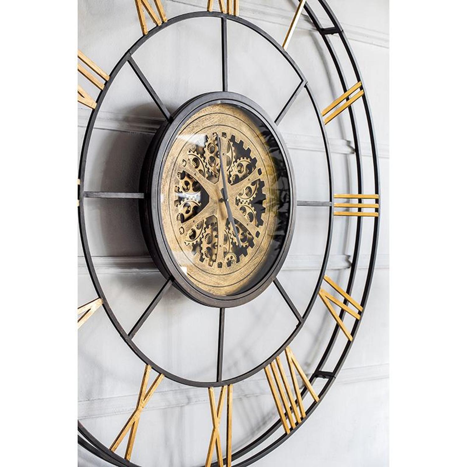 56" Circle Copper Metal and Glass Analog Exposed Gear Wall Clock-6