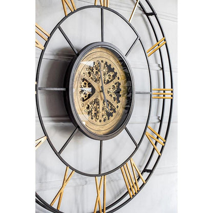 56" Circle Copper Metal and Glass Analog Exposed Gear Wall Clock-6