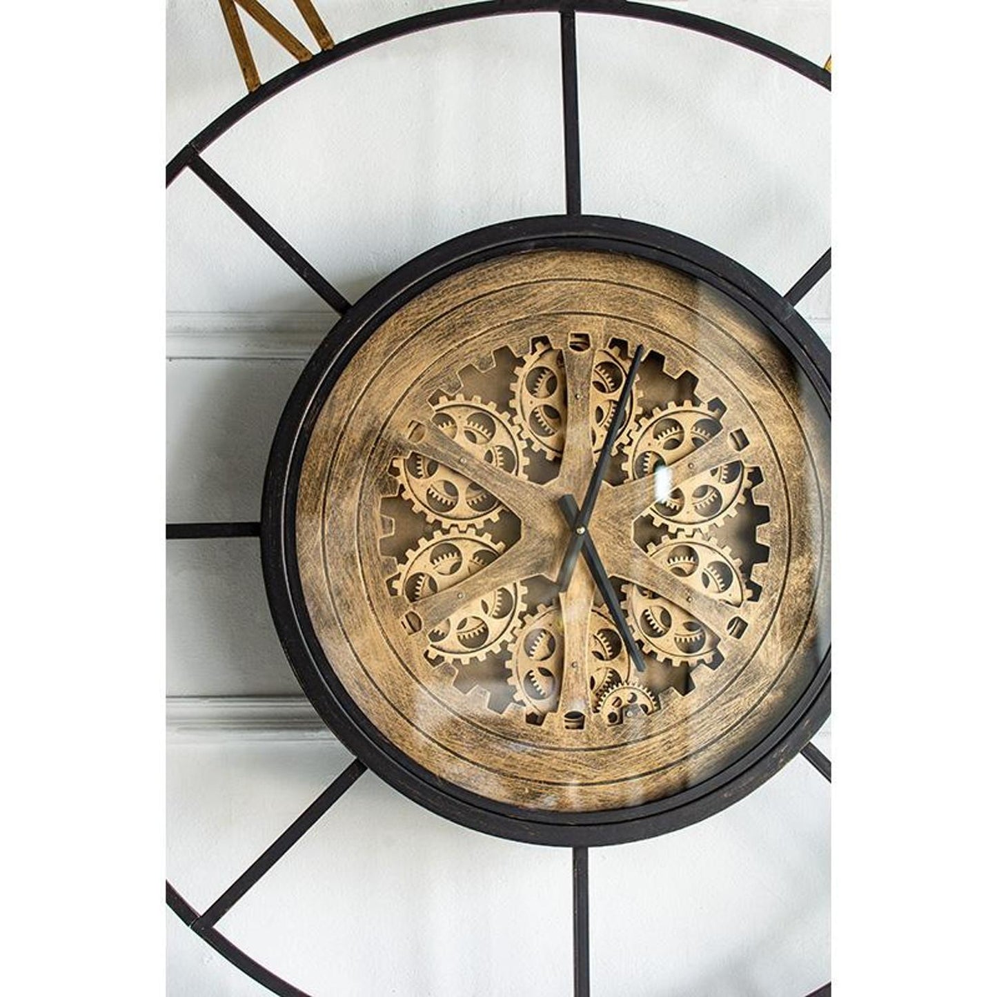 56" Circle Copper Metal and Glass Analog Exposed Gear Wall Clock-4