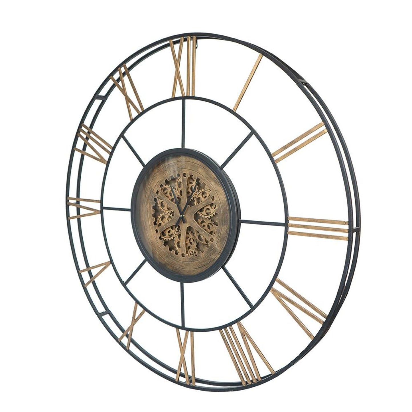 56" Circle Copper Metal and Glass Analog Exposed Gear Wall Clock-2