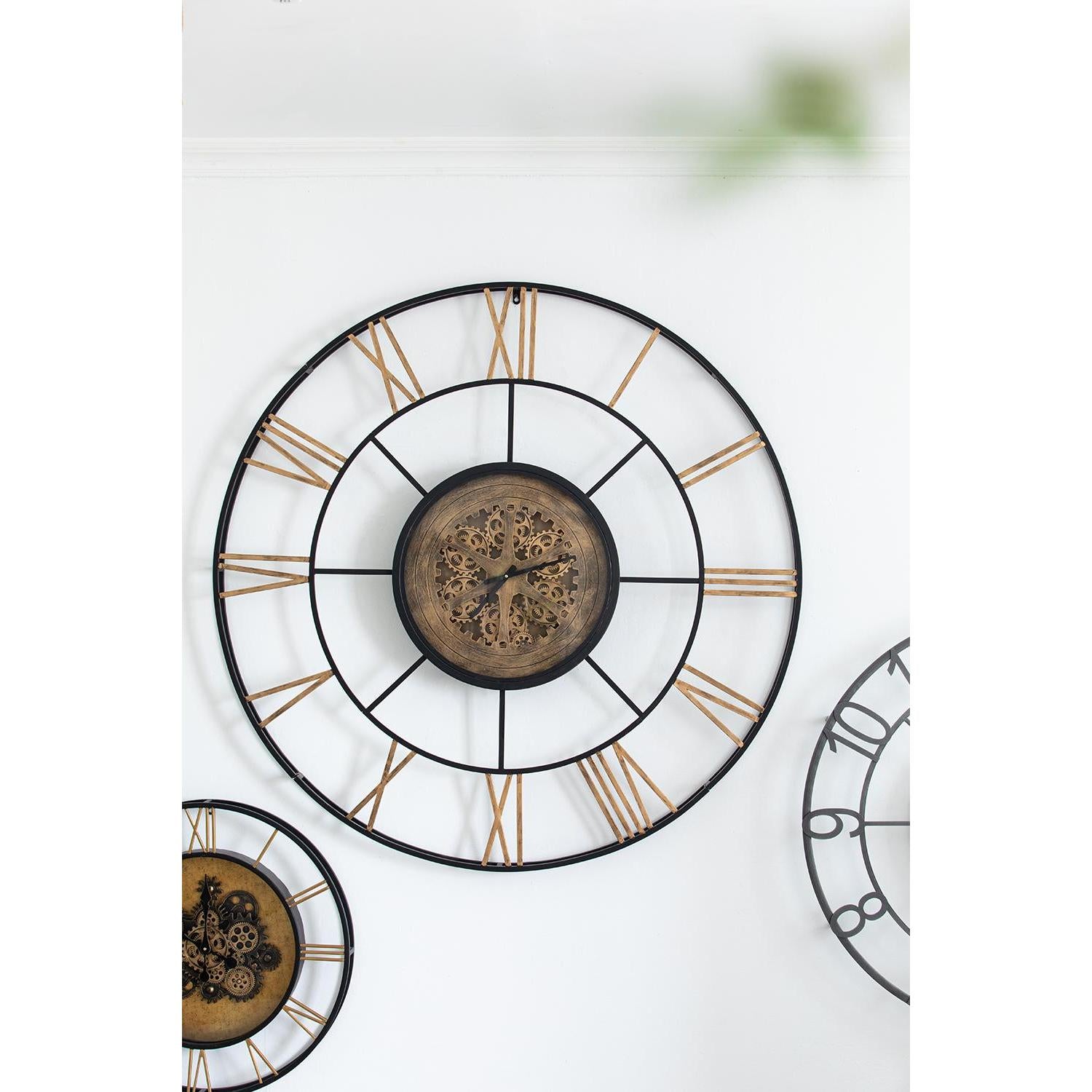 56" Circle Copper Metal and Glass Analog Exposed Gear Wall Clock-3