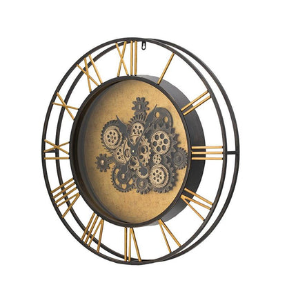 28" Circle Copper Metal and Glass Analog Exposed Gear Wall Clock-4