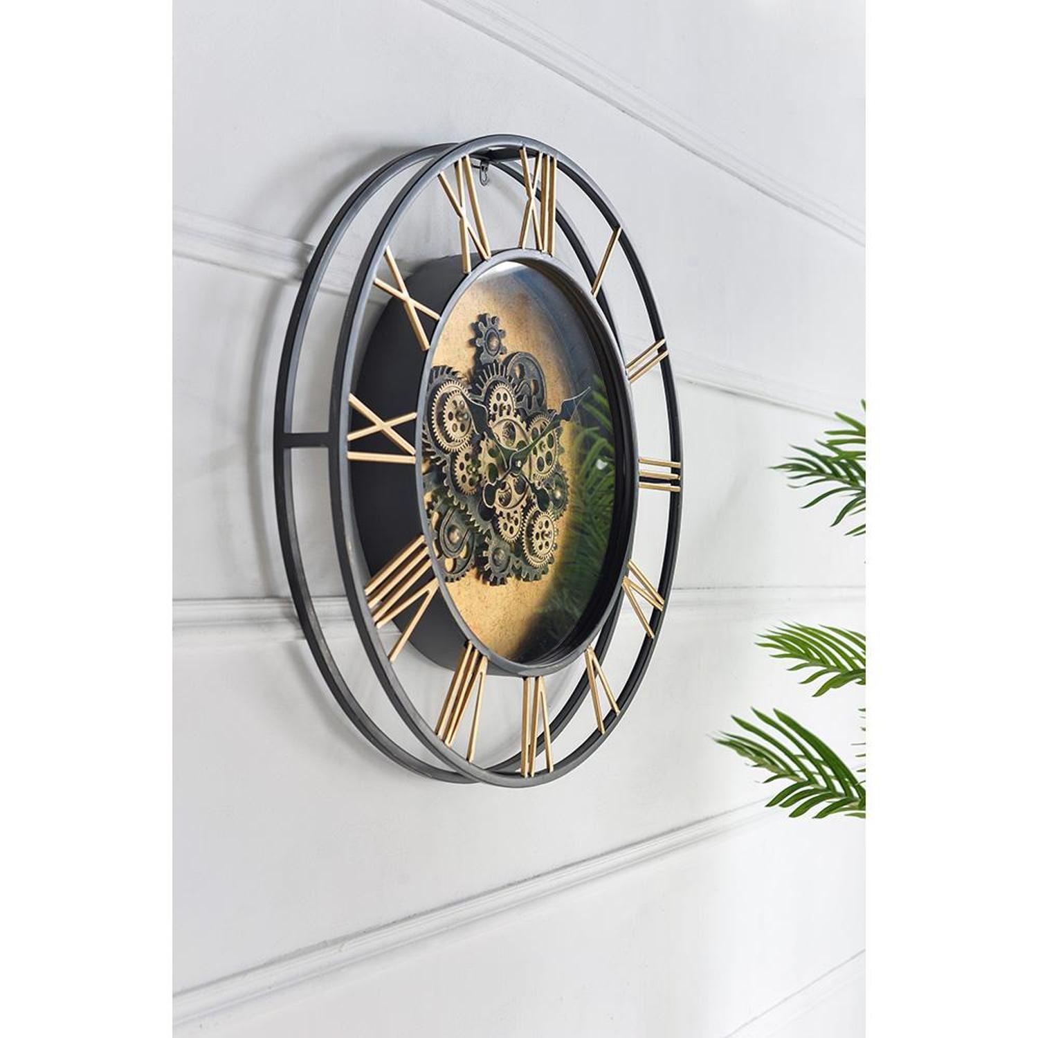 28" Circle Copper Metal and Glass Analog Exposed Gear Wall Clock-5