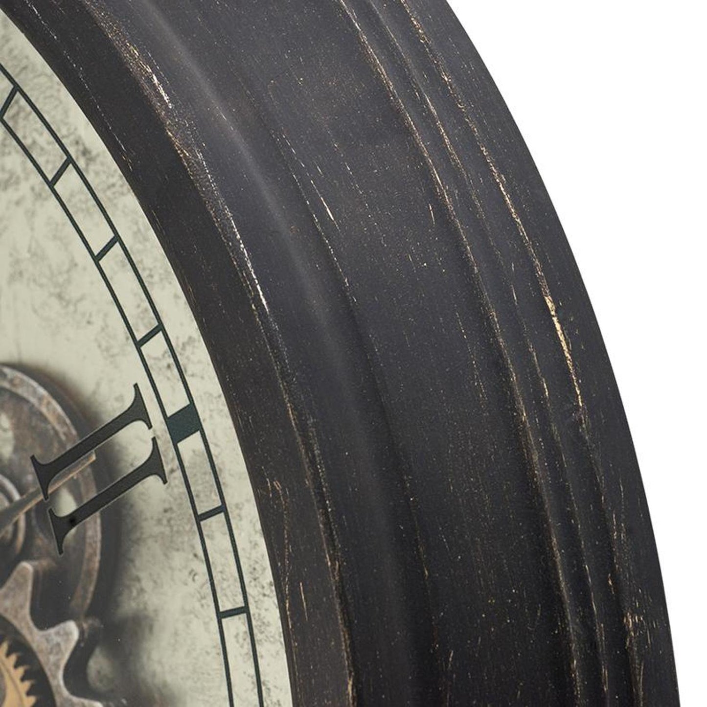 28" Circle Black and Gray Wood and Glass Analog Exposed Gear Wall Clock-5