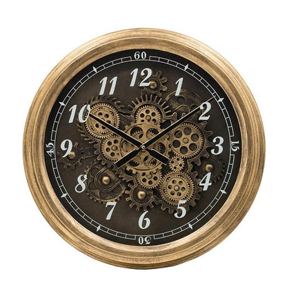 21" Circle Black and Gold Wood and Glass Analog Exposed Gear Wall Clock-0