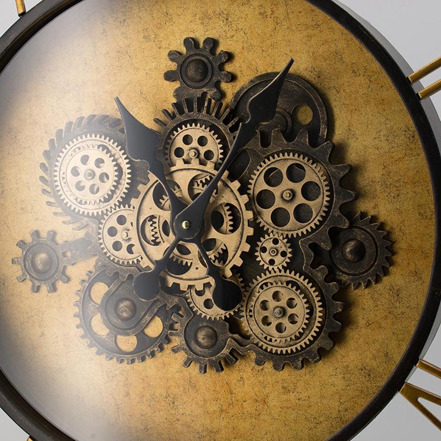 21" Circle Black and Gold Wood and Glass Analog Exposed Gear Wall Clock-6