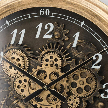 21" Circle Black and Gold Wood and Glass Analog Exposed Gear Wall Clock-4