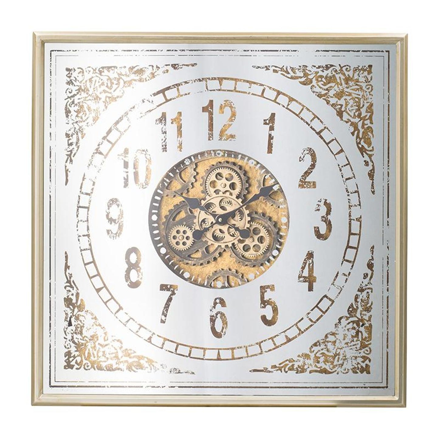 32" Square Gold and Silver Wood and Mirror Analog Exposed Gear Wall Clock-0