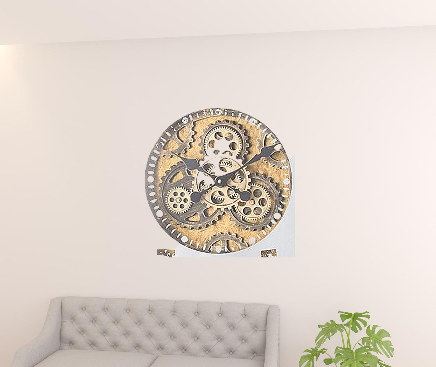 32" Square Gold and Silver Wood and Mirror Analog Exposed Gear Wall Clock-5