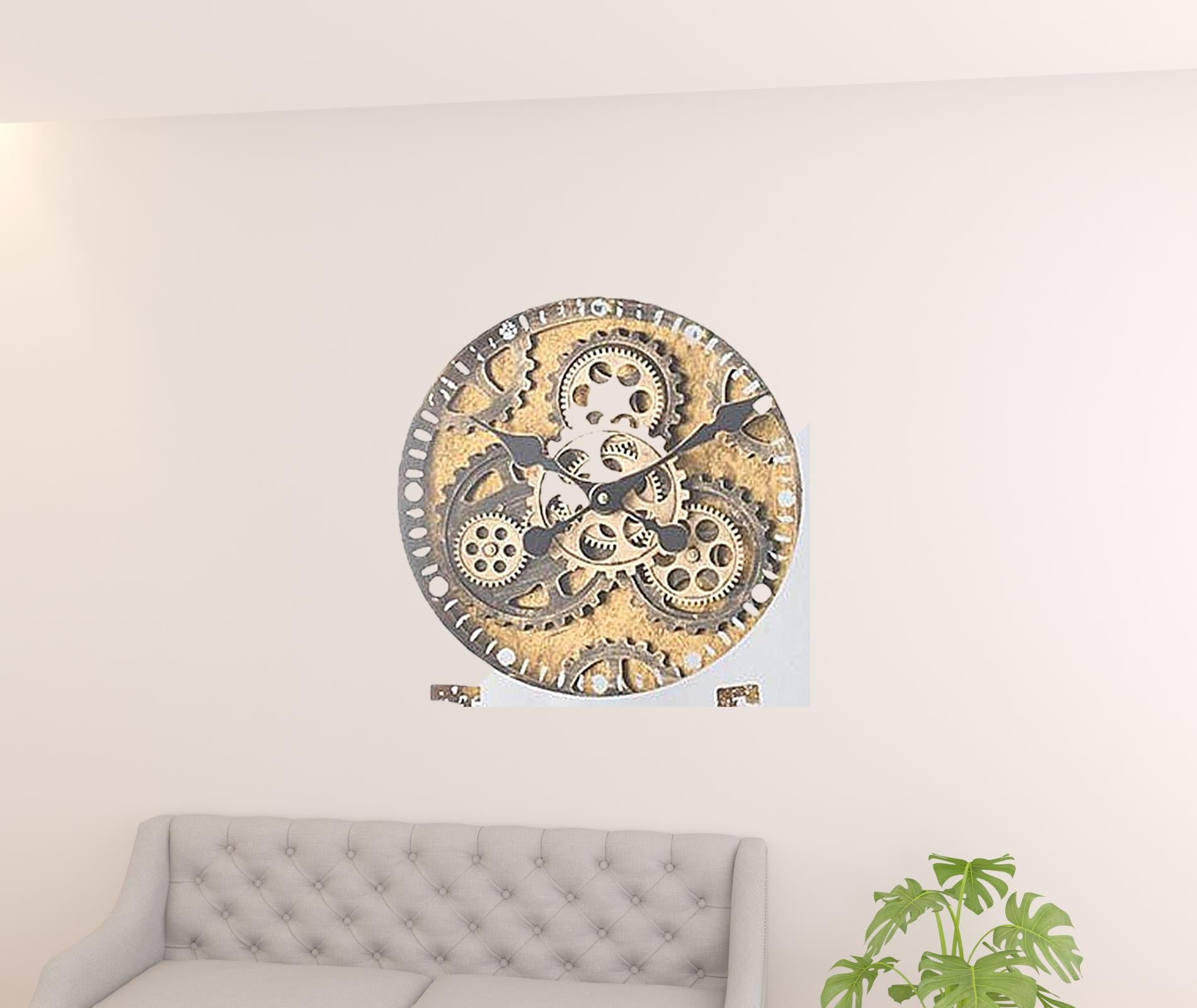 32" Square Gold and Silver Wood and Mirror Analog Exposed Gear Wall Clock-5