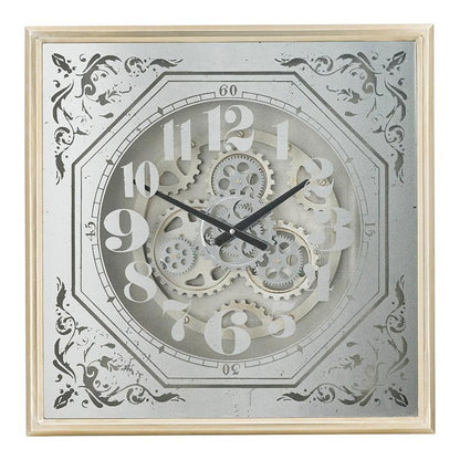 24" Square Gold and Silver Wood and Mirror Exposed Gear Wall Clock-0