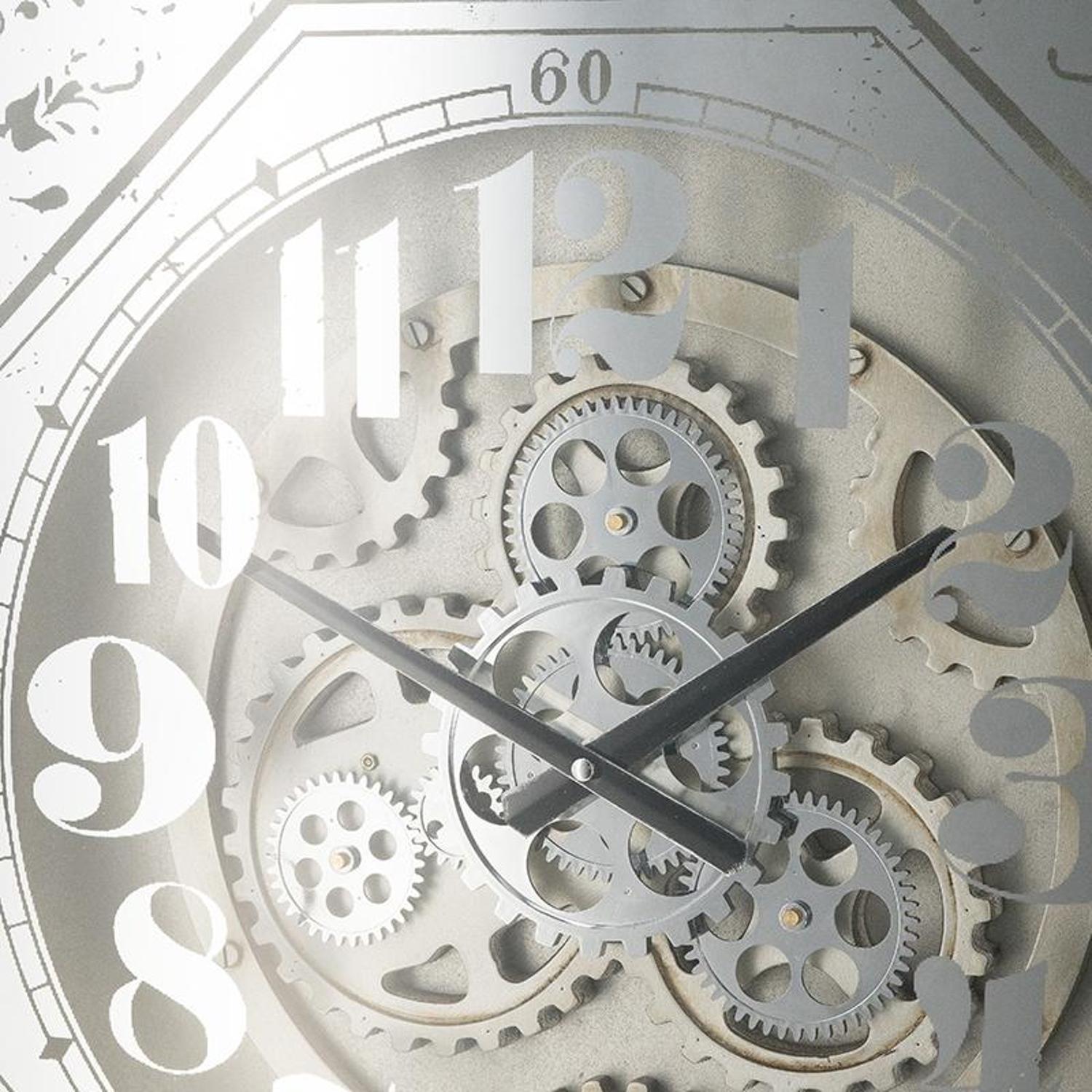 24" Square Gold and Silver Wood and Mirror Exposed Gear Wall Clock-6