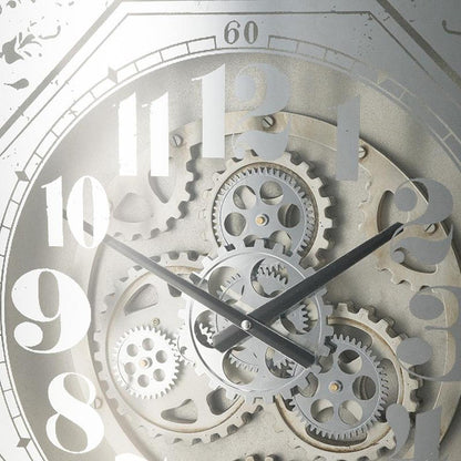 24" Square Gold and Silver Wood and Mirror Exposed Gear Wall Clock-6