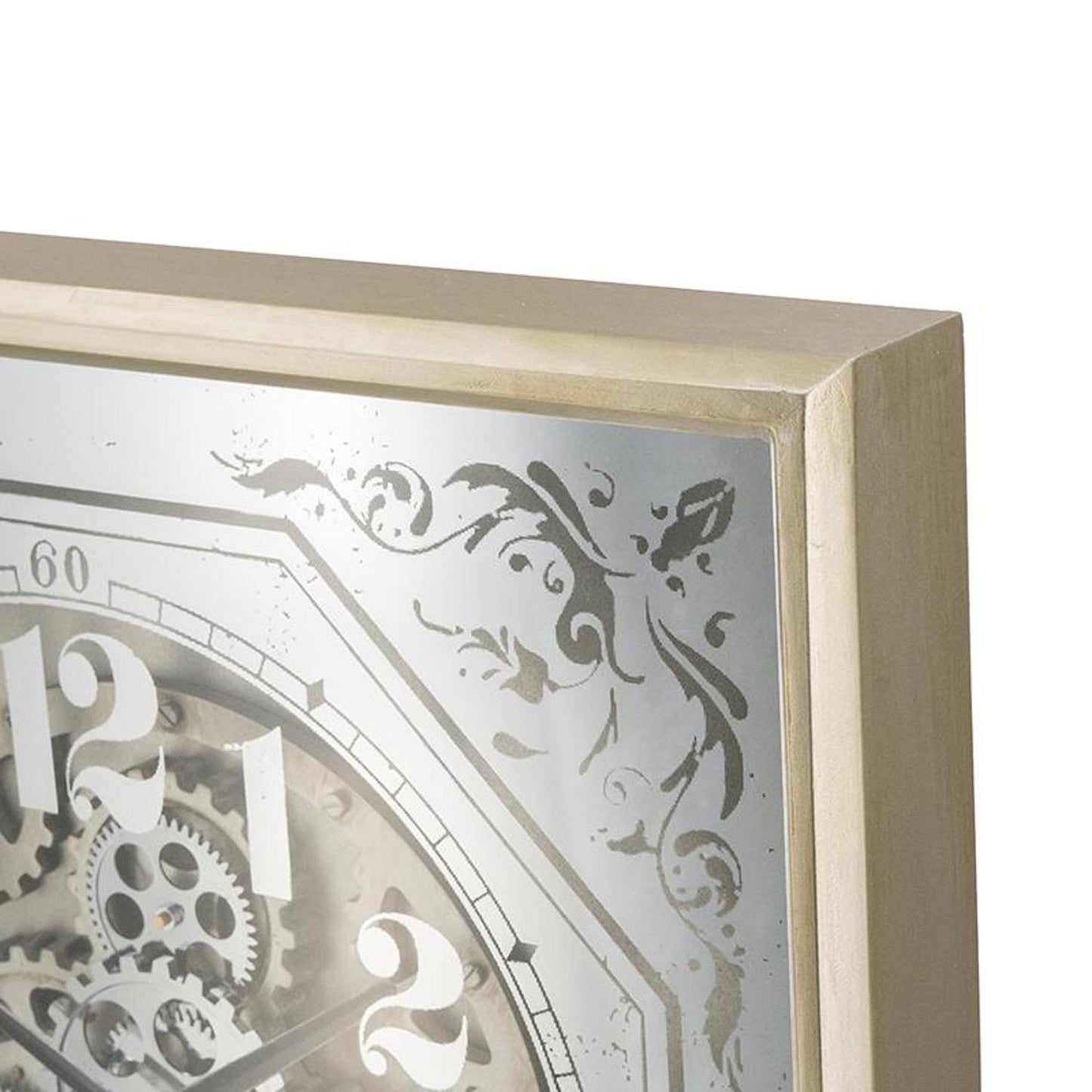 24" Square Gold and Silver Wood and Mirror Exposed Gear Wall Clock-4