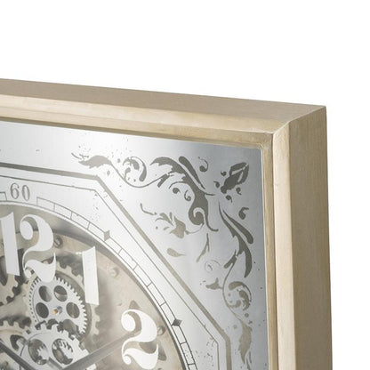 24" Square Gold and Silver Wood and Mirror Exposed Gear Wall Clock-4