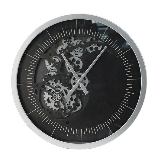 23" Circle Black and Silver Wood and Glass Analog Wall Clock-0