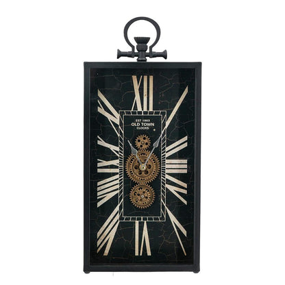10" Black and Gold Metal and Glass Analog Vintage Style Crackle Wall Clock-0