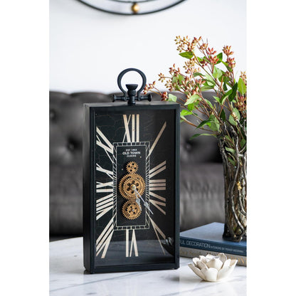 10" Black and Gold Metal and Glass Analog Vintage Style Crackle Wall Clock-6