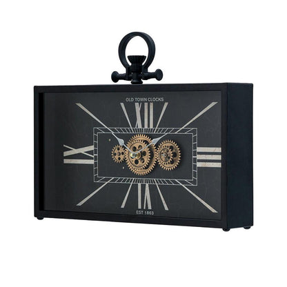 13" Black and Gold Metal and Glass Analog Vintage Style Crackle Wall Clock-3