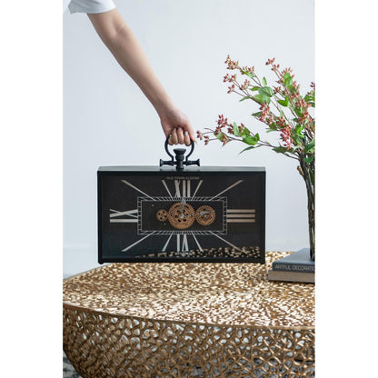 13" Black and Gold Metal and Glass Analog Vintage Style Crackle Wall Clock-4