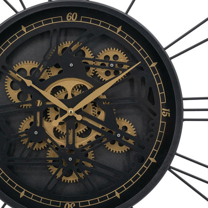 32" Circle Black and Gold Metal and Glass Analog Exposed Gear Wall Clock-7