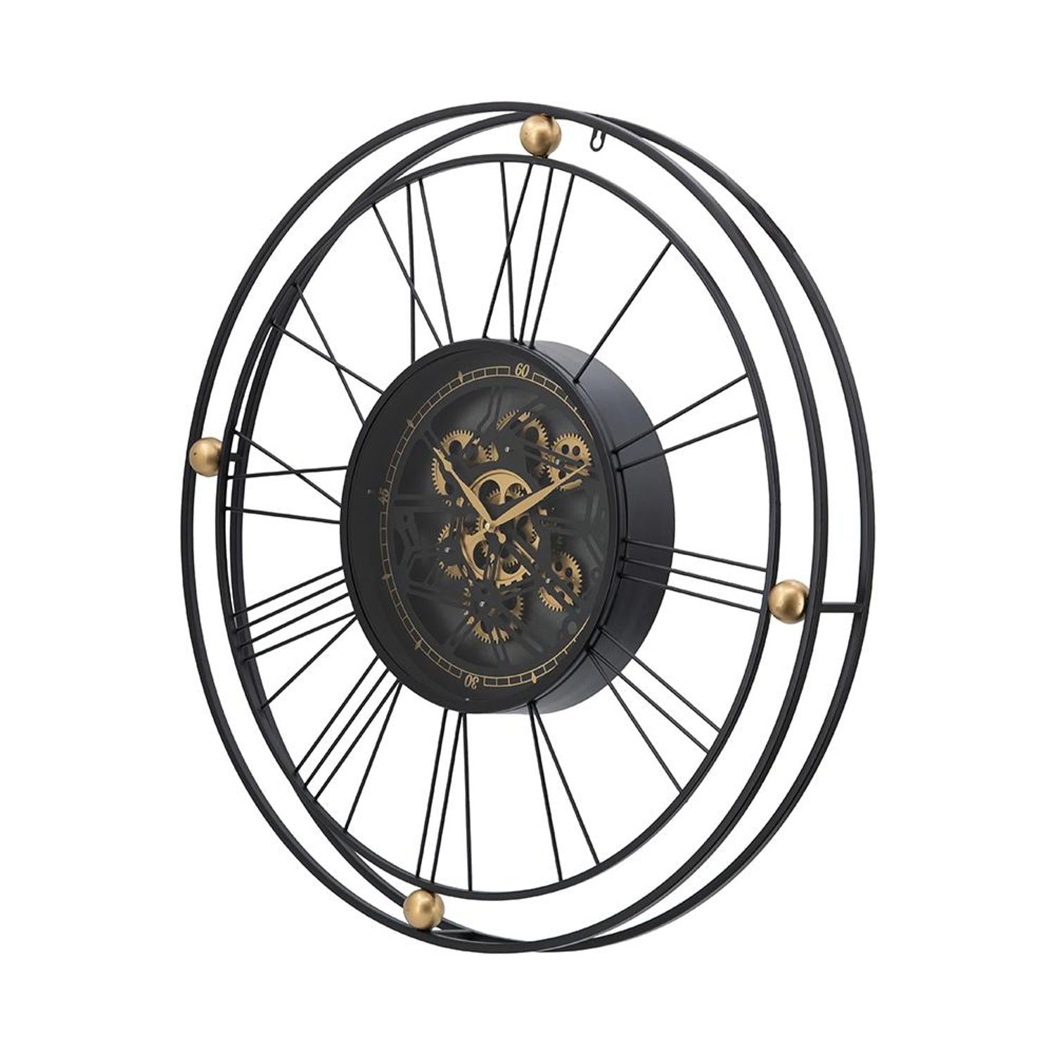 32" Circle Black and Gold Metal and Glass Analog Exposed Gear Wall Clock-4