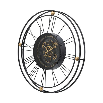 32" Circle Black and Gold Metal and Glass Analog Exposed Gear Wall Clock-4