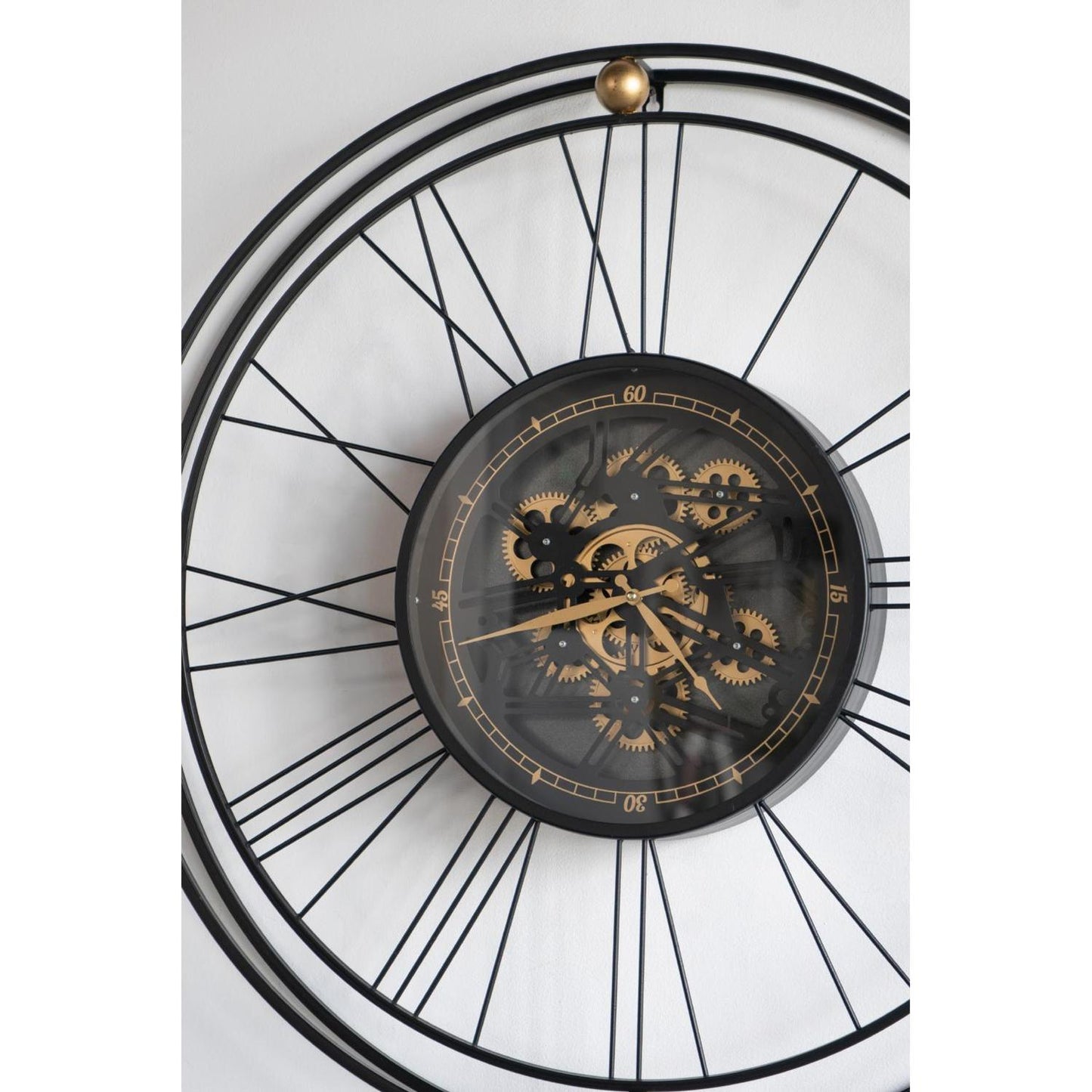 32" Circle Black and Gold Metal and Glass Analog Exposed Gear Wall Clock-3
