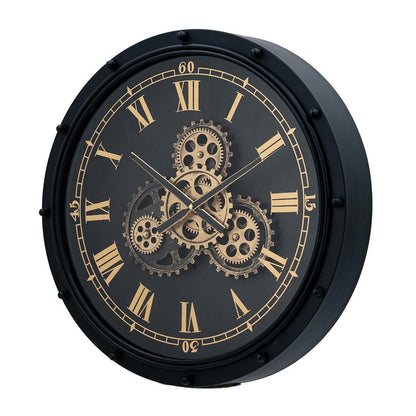 20" Circle Black and Gold Metal and Glass Analog Wall Clock-5