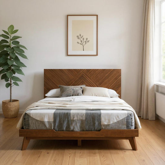Brown Wood Queen Bed Frame-0