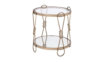 23" Gold Mirrored And Metal Round End Table With Shelf-0