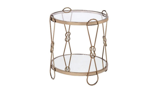 23" Gold Mirrored And Metal Round End Table With Shelf-0