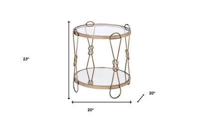 23" Gold Mirrored And Metal Round End Table With Shelf-4