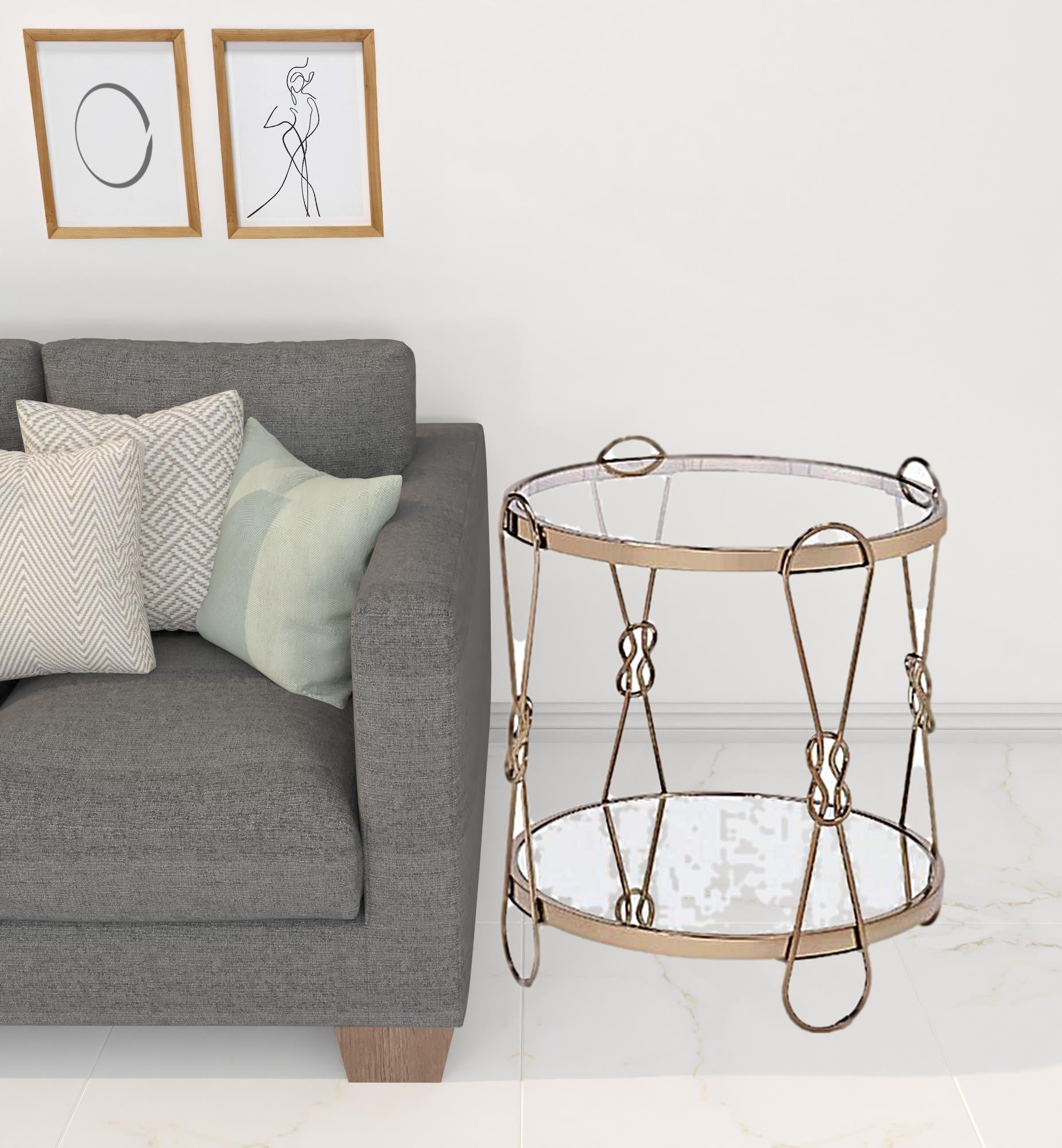 23" Gold Mirrored And Metal Round End Table With Shelf-1