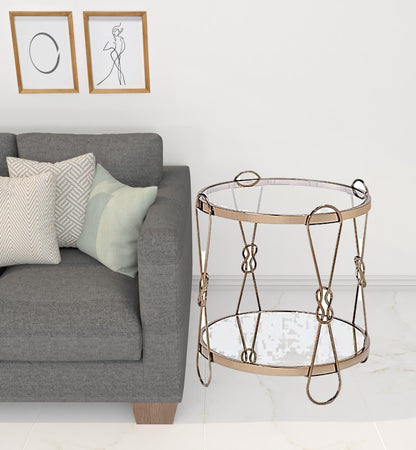 23" Gold Mirrored And Metal Round End Table With Shelf-1