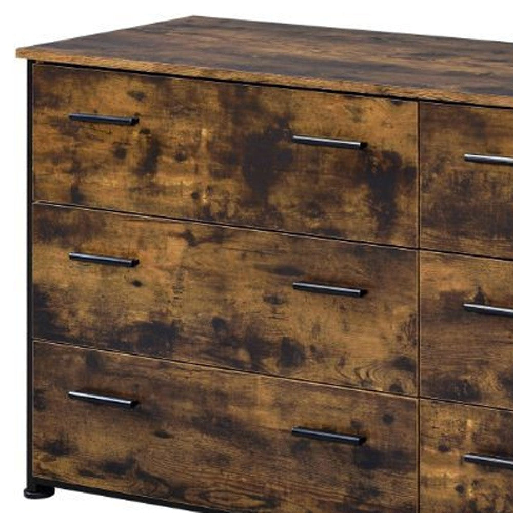 59" Brown and Black Six Drawer Double Dresser-3